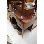 A George III mahogany, rosewood crossbanded and inlaid kneehole side table, 91.5cm wide.