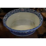 A Victorian blue and white twin handled foot bath, 52.5cm wide.