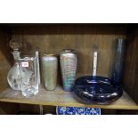 A small collection of glass, to include two Australian iridescent glass vases, largest 24cm high. (
