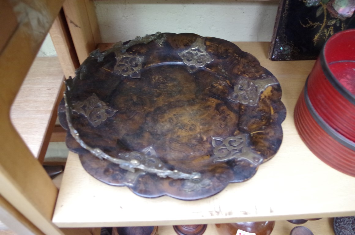 A collection of 19th century papier mache, to include three swing handled baskets; and a pair of - Image 2 of 2