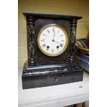 A slate and marble mantel clock, 27cm high.