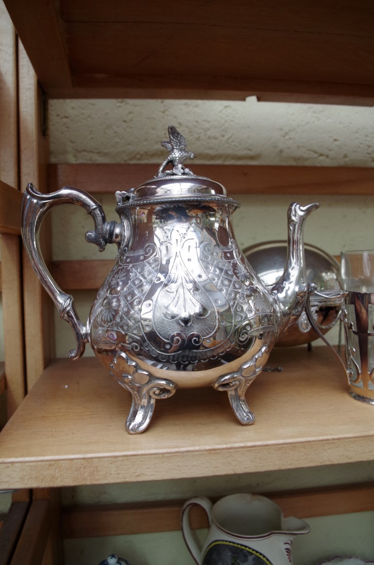 A small quantity of silver plate, to include a miniature breakfast dish, 22cm wide; and an Art - Image 2 of 2