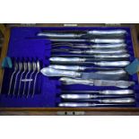 An oak cased canteen of electroplated cutlery for six, by Daniel & Arter, Birmingham, (incomplete