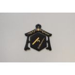 A Japanese shakudo mixed metal Masonic spinner watch fob, 30mm x26mm.