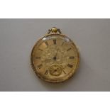 A Continental chased open faced yellow metal key wind pocket watch, stamped Haffin/Mappin, Geneve,