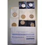 Coins: eight Elizabeth II commemorative five pound coins, comprising four 1990 Queen Mothers 90th