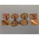 Two pairs of engine turned gold cufflinks, hallmarked 375, 8.4g.