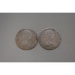 Coins: two George III 1787 silver sixpences, 21mm, 3.1g.