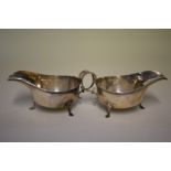 A pair of silver sauce boats, by Martin Hall & Co Ltd, Sheffield 1928, 17.5cm high, 227g.