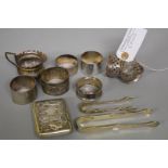 A small collection of silver and other metal items, to include sugar tongs, a cream jug etc, 192g