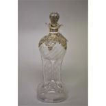 A late Victorian silver mounted clear glass decanter and stopper, by Henry Matthews, Birmingham