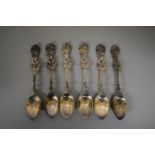 A set of six William IV silver teaspoons, by W E, London 1827, having oak leaf and acorn decoration,