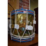 A World War II period military drum, emblazoned with the Royal Standard, stamped AFM(atthews) and