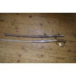 A 19th century Prussian military sword and steel scabbard, with 80cm blade.