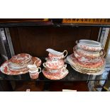 A Royal Crown Derby 'Red Aves' pattern part dinner service, comprising: a sauce terrine, cover and