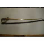 A Prussian artillery officer's sword and steel scabbard, having 75cm blade.