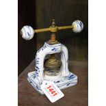 A Continental blue and white porcelain nutcracker.