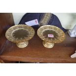 A pair of antique gilt brass tazzas, 16cm diameter.