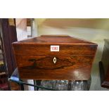 An early 19th century rosewood sarcophagus tea caddy, 32cm wide.