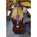 A cello, circa 1760, bearing label inscribed 'Johann Adam Reichel', with bow, in padded hard case.