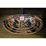 A graduated set of three Japanese Imari oval dishes, largest 26.5cm diameter.