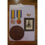 Medals: a World War I pair and death plaque to 35369 Pte Fred Barker, 8th Battalion Kings Yorks