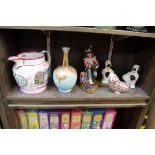 A mixed lot of ceramics, to include a Sunderland lustre jug, (repaired); a Royal Doulton figure