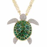 TORTOISE PENDANTGold plated silver with enamel & diamante. Double goldplated silver chain. 5 x
