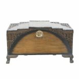 PANAMANIAN CHEST EARLY C20thWood carved with chinese motifs and bamboo. Pine wood interior. Bronze