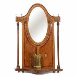 ART NOUVEAU HALLSTAND, EARLY C20thCarved wood with marquetry, oval central mirror & six gilded