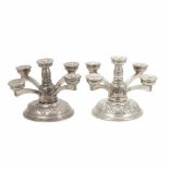 PAIR OF SILVER CANDLESTICKS, BARCELONA, MID C20thHallmark of silversmith Oriol. Four arms and five