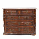 CATALAN CHEST OF DRAWERS, C1770-1780Carved & tinted walnut & boxwood. Handles and keyholes in gilded