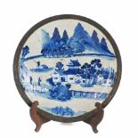 CHINESE SCHOOL C19th PLATE WITH RURAL SCENEBlue & white porcelain. 34.5cm diam.- - -18.00 % buyer'
