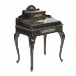 PIEDMONT WRITING DESK, C19thEbony & bone. Double fold out top, compartments, front frawer & document