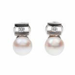 YOU AND I EARRINGS.White gold with brilliant cut diamond: total weight 0.10ct & Japanese pearl 0.