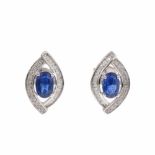DIAMOND AND CIANITE EARRINGSWhite gold with brilliant & baguette cut diamonds, total weight 0.20ct
