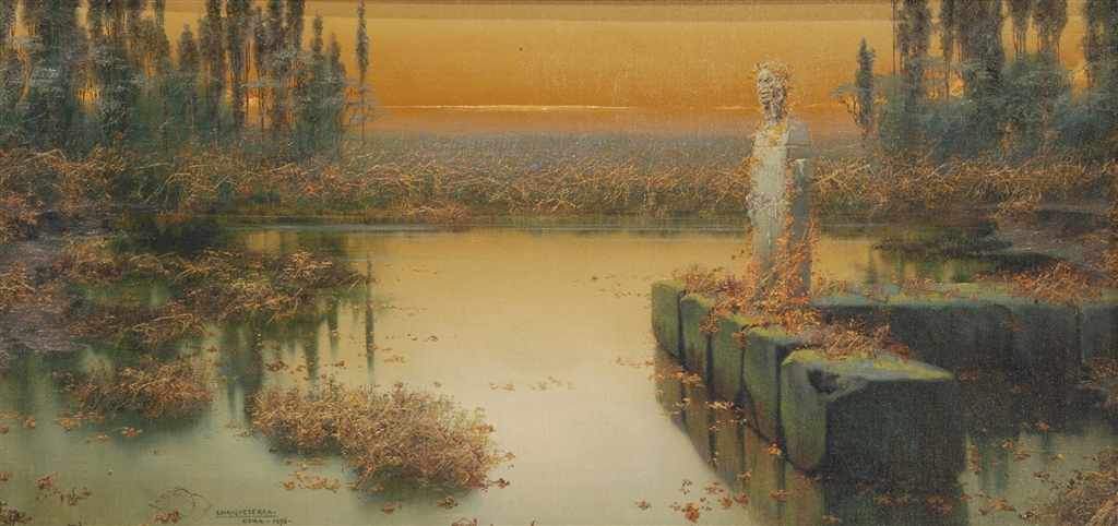 "LAGUNAS PONTINAS", ROMA 1896.Oil on canvasSigned, dated & sited on front. This work was published