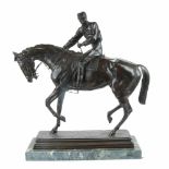 ISIDORE JULES BONHEUR (1827-1901) "JOCKEY".Bronze sculpture on green marble base. 60 x 18.5 x48.