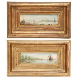 AUGUSTÍN FÉLIX FORTIN (1763-1832) "PAIR OF NAVAL SEASCAPES"Oil on woodSigned in red. 9.5 x 27.5cm;