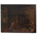 DUTCH SCHOOL, C17th-18th "IN THE KITCHEN"Oil on canvasRelined. Minor flaws at edges. 66 x