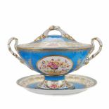 SET OF FRENCH SOUP TUREEN AND TRAY, SECOND QUARTER C20th"Blue Celeste" Strasbourg enamelled and