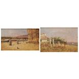 SPANISH SCHOOL C19th "PAIR OF LANDSCAPES"Oil on canvasSigned Sanchis 10.5 x 15cm; 27 x 32.5cm (