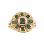 EMERALD RINGAntique pendant converted into yellow gold ring with square & rectangular cut emeralds