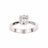 DIAMOND SOLITAIRE RINGWhite gold with brilliant cut diamond J-V52 of 1.15ct. Band 18mm 3.9gr.- - -