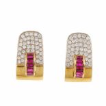 DIAMOND AND RUBY EARRINGSYellow gold with brilliant cut diamonds, total weight approx 3.04ct &