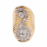 WIDE DIAMOND RINGYellow and white gold with brilliant & antique cut diamonds. Total weight approx.