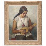 JOSEP MARIA MALLOL SUAZO (1910-1986). "YOUNG GIRL WITH MANDOLIN"Oil on canvasSigned bottom right.
