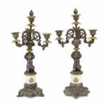 PAIR OF FRENCH CANDLESTICKS, FIRST HALF C20thBronze. Three arms & three lights. Height 44.5cm.- - -
