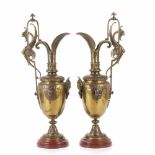 PAIR OF ORNAMENTAL FRENCH VASES, Late V19thBronze with marble base. Height 58cms- - -18.00 % buyer's