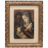 ITALAIN SCHOOL C18th "HOLY FAMILY"Oil on woodSome missing paint. 46.5 x 32.5cm; 75 x 61.5cm (frame)-